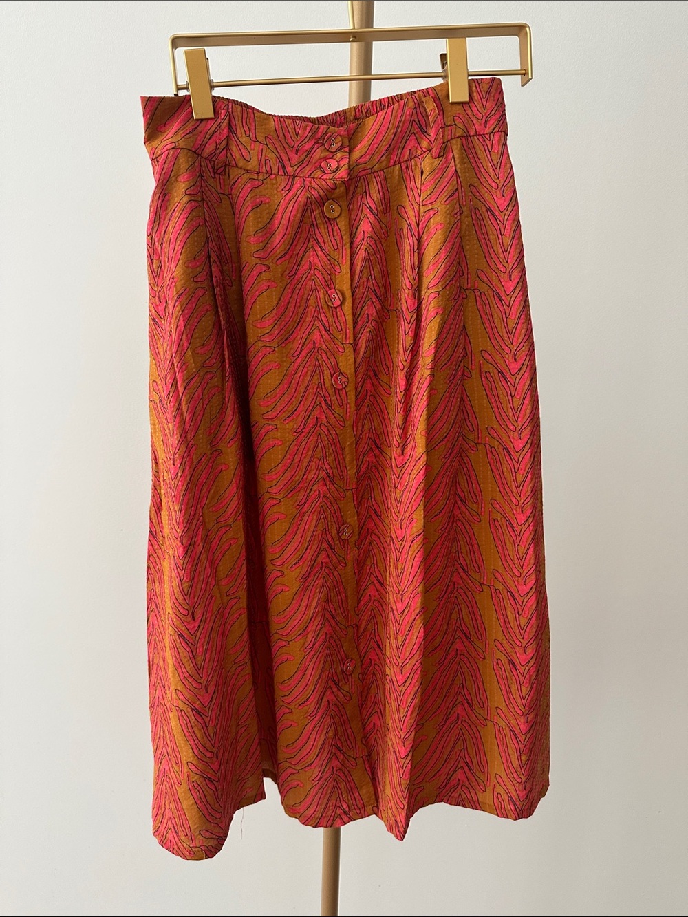 FRNCH Paris Printed Midi Skirt Small NWT Colorful Button Front